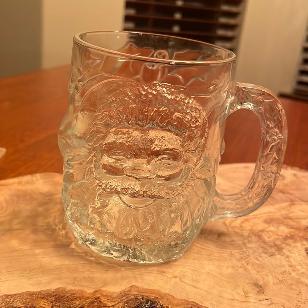Vintage Luminarc Clear Glass Embossed Santa Mug